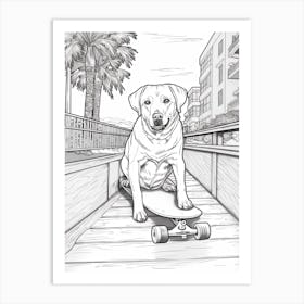 Labrador Retriever Dog Skateboarding Line Art 4 Art Print