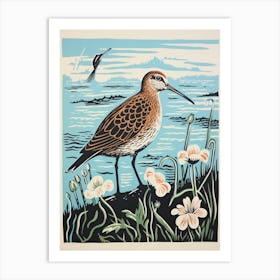 Vintage Bird Linocut Dunlin 1 Art Print