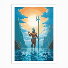  A Retro Poster Of Poseidon Holding A Trident 7 Art Print