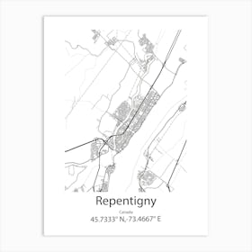 Repentigny,Canada Minimalist Map Art Print