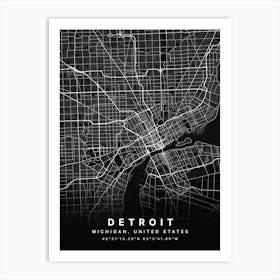 Detroit Michigan USA Black Map Art Print