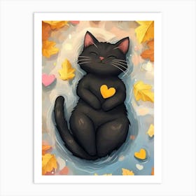 Black Cat In Autumn Leaves Poster