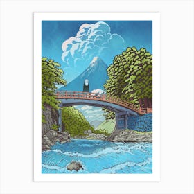 Kaonashi on the bridge over the river Art Print