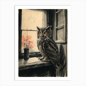 Owl In The Window 1 Art Print