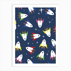 Space Rockets Pattern Art Print