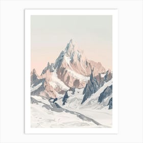 Monte Rosa Switzerland Italy Color Line Drawing (4) Art Print