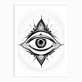 Chakra, Symbol, Third Eye Simple Black & White Illustration 5 Art Print