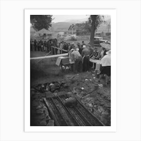 Barbecue Pits And People Standing In Line To Be Served At The Free Barbecue At Labor Day, Ridgway, Colorado By Art Print