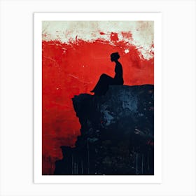 Woman Sitting On Cliff Art Print