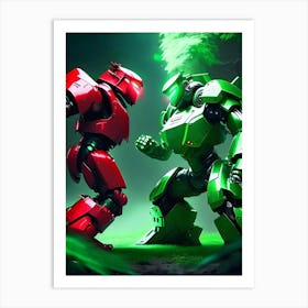 Red and Green Robots Fight Art Print