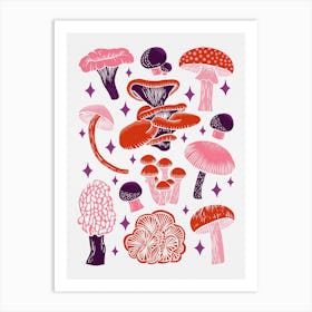 Texas Mushrooms   Red Pink And Purple Art Print