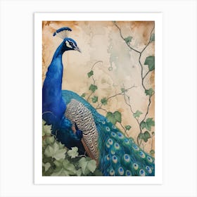 Watercolour Sepia Peacock With The Ivy Art Print