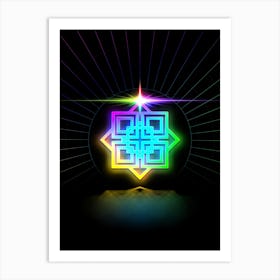 Neon Geometric Glyph in Candy Blue and Pink with Rainbow Sparkle on Black n.0143 Art Print