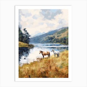 Horses Painting In Lake District, New Zealand 1 Art Print
