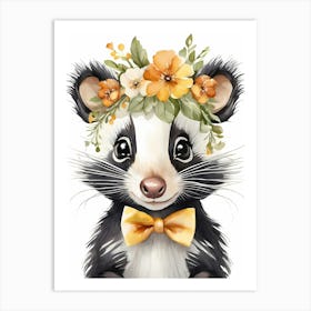 Baby Skunk Flower Crown Bowties Woodland Animal Nursery Decor (26) Art Print