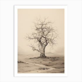 Neutral Rustic Tree Sketch Art Print