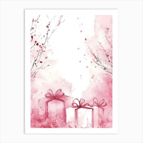 Watercolor Background With Gift Boxes Art Print