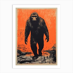 Gorilla, Woodblock Animal Drawing 3 Art Print