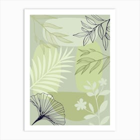 Vector Illustration Of Leaves And Flowers Art Print