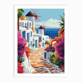 Mykonos Illustration-style poster Art Print