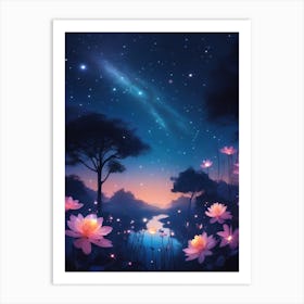 Night Sky With Lotus Flowers Art Print