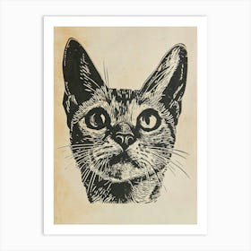 Devon Rex Linocut Blockprint 1 Art Print