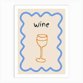 Wine Doodle Poster Blue & Orange Art Print