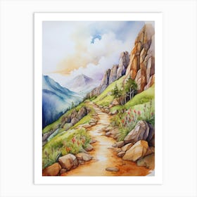 Watercolor Of A Path In The Mountains Art Print