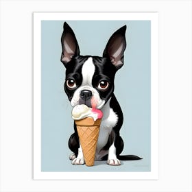 Boston Terrier Ice Cream Cone Art Print