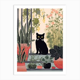Black Cat And House Plants 6 Art Print