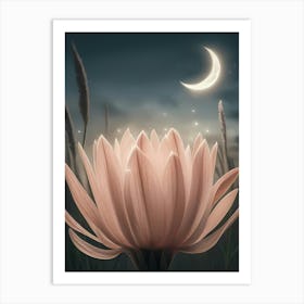 Lotus Flower With Moon Art Print