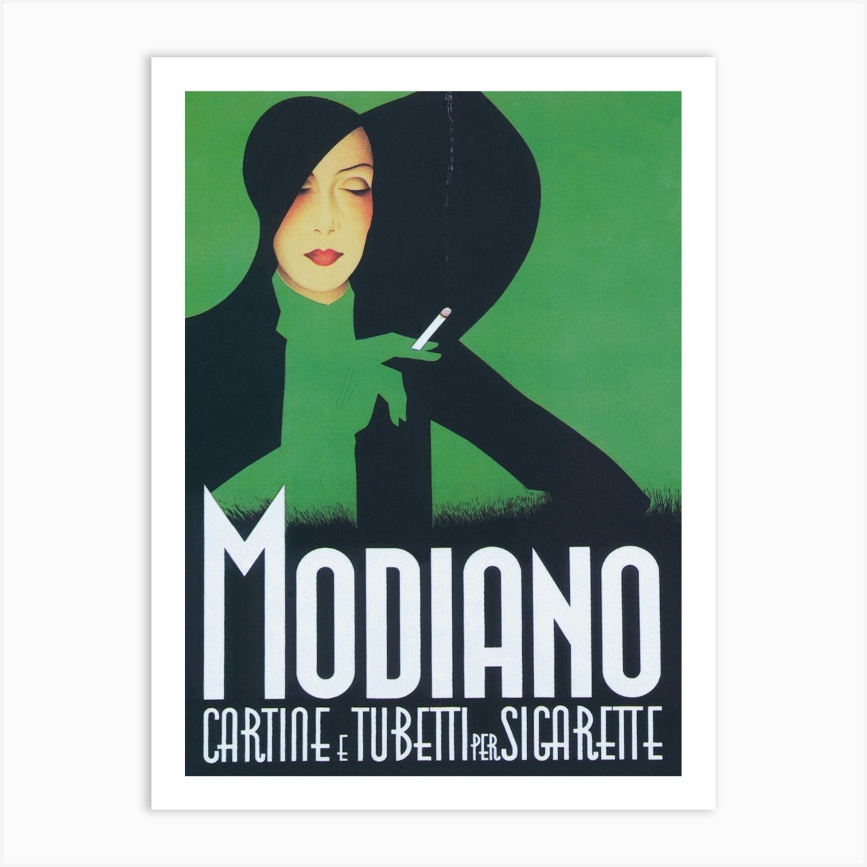 Modiano Woman Smoking Cigarette, Art Deco Vintage Advertisement Poster Art Print by Vibrant Vintage