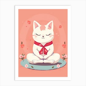 Kawaii Cat Drawings Meditating 1 Art Print