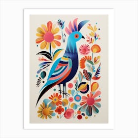 Colourful Scandi Bird Rooster 3 Art Print