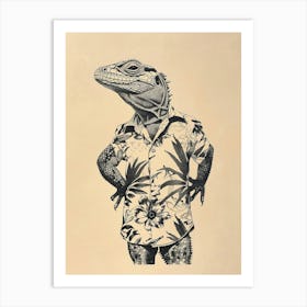 Iguana In A Floral Shirt Block Print 3 Art Print