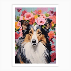 Shetland Sheepdog Portrait With A Flower Crown, Matisse Painting Style 2 Art Print