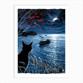 Cat At Night Art Print