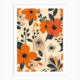 Orange Floral Pattern Art Print