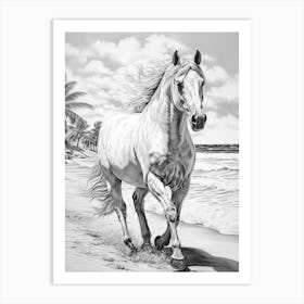 A Horse Oil Painting In Flamenco Beach, Puerto Rico, Portrait 3 Art Print