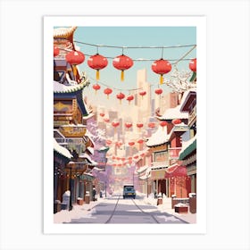 Vintage Winter Travel Illustration Beijing China 1 Art Print