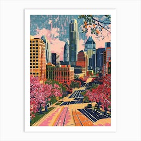 Red River Cultural District Austin Texas Colourful Blockprint 1 Art Print