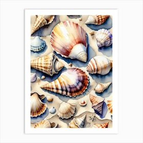 Seashells on the beach, watercolor painting 20 Art Print