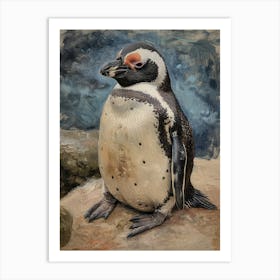 Galapagos Penguin Dunedin Taiaroa Head Colour Block Painting 1 Art Print