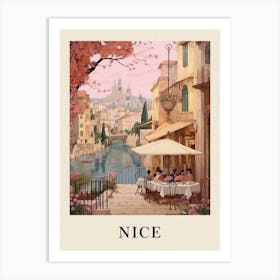 Nice France 6 Vintage Pink Travel Illustration Poster Art Print