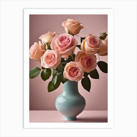 A Vase Of Pink Roses 79 Art Print