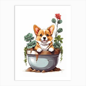 Corgi Dog In Pot Art Print