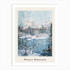 Dinosaur In An Icy Landscape Painting 1 Poster Art Print