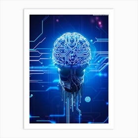 Abstract Illustration Featuring A Cyborg Head With A Cybernetic Brain Resembling An Intricate Circui (1) Art Print