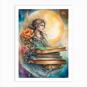 Girl With Books Art Print