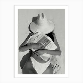 Naked Woman Reading Newspaper Vintage Art Print